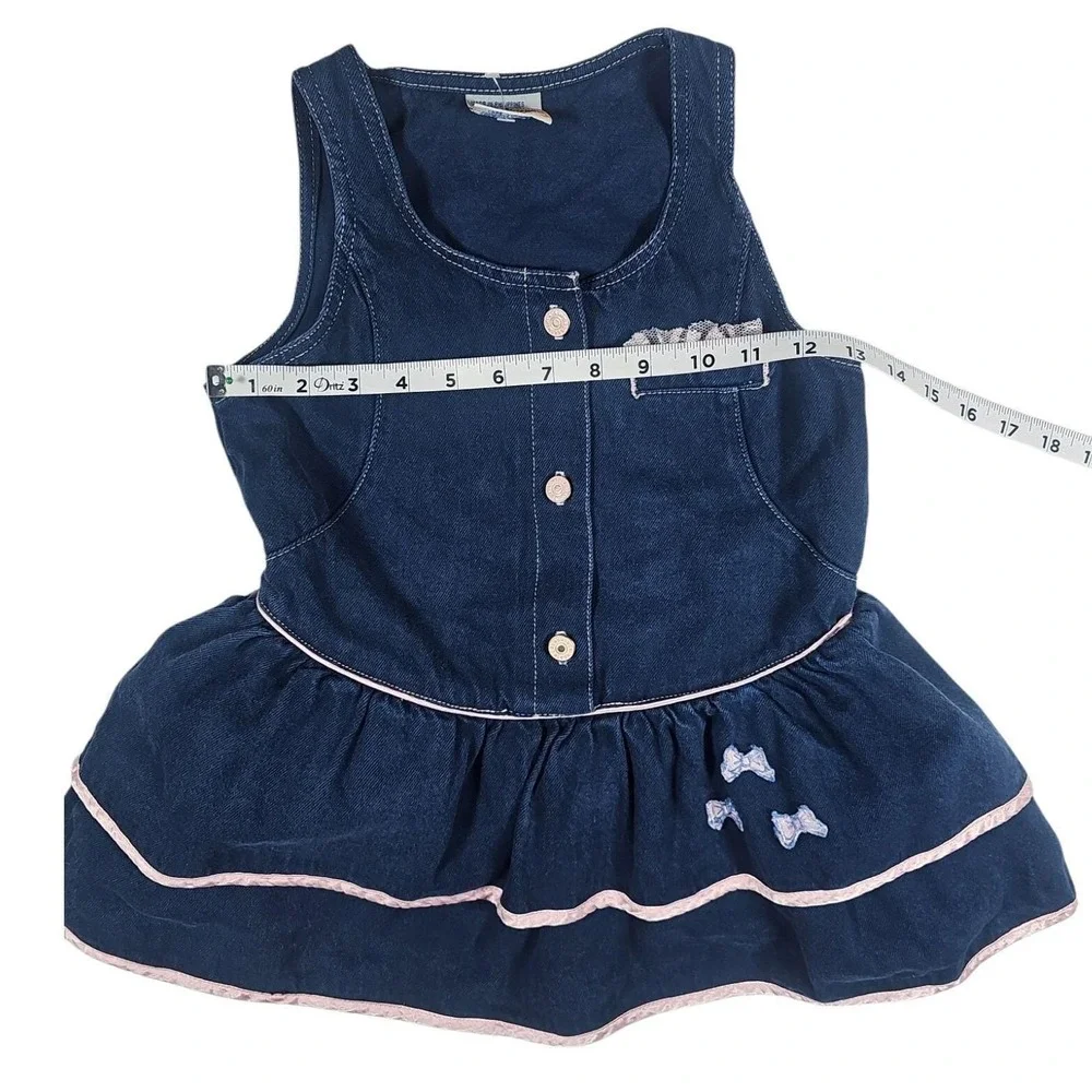 Calabash Denim Dress‎ Vintage Pink Trim Bows Sleeveless Girl's Size 5